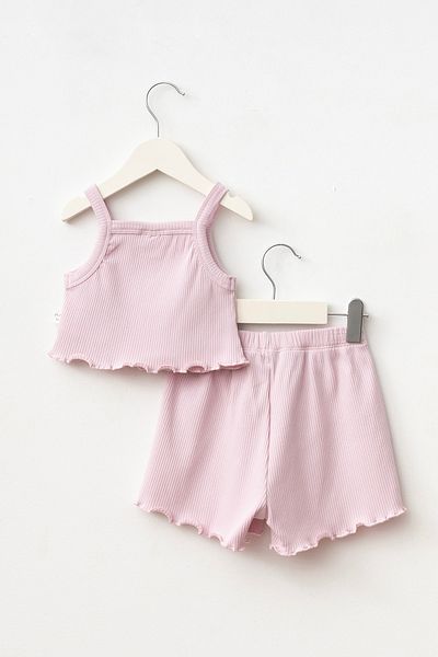 Minipodyum Girl's Summer Crop-Shorts Two-Piece Set