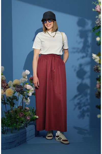 Fatma Atasoy Fusta Burgundy elastică cu șnur