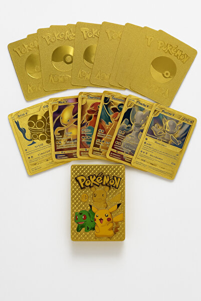 KİNKU Pokemon Vmax Oyun Kartı 30 Adet Kabartma Card Fosforlu Gold Pokemon Kar...