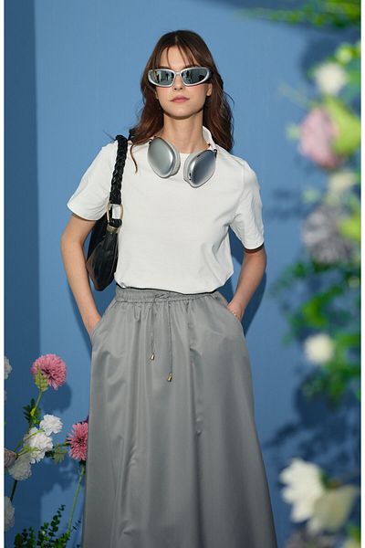 Fatma Atasoy Gray Skirt with Shirred Elastic