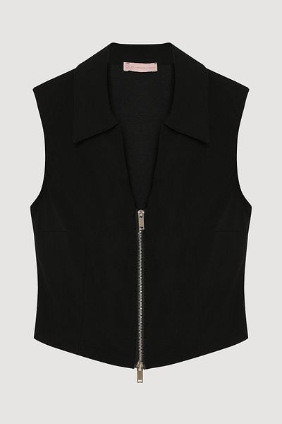 Quzu Zippered Sleeveless Blouse Black