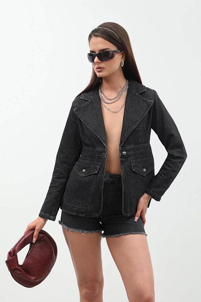 BANNY JEANS Дамско черно дънково яке с дълъг ръкав с едно копче