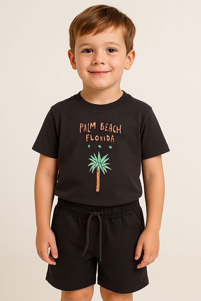 e-çocuk Boy's Palm Beach Printed Shorts Combed Cotton Suit