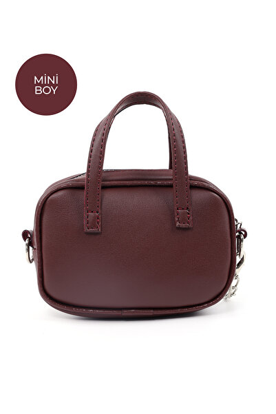 SHAKA Burgundy Shk210 Faux Leather Single Compartment Zippered Handbag and Charm Bag Accessory