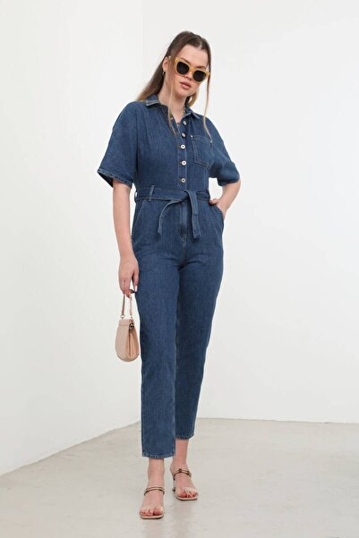 BANNY JEANS Salopetă de damă cu mânecă liliac, albastru închis