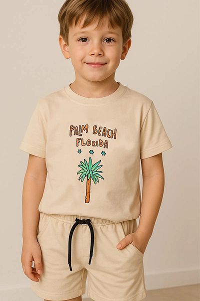 e-çocuk Boy's Palm Beach Printed Shorts Combed Cotton Suit