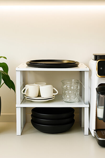 Funny Life Metal Dolap İçi Raf Düzenleyici Tabak Bardak Rafı 2'li