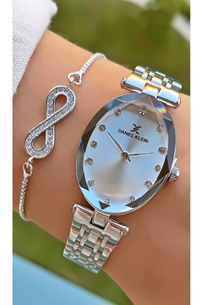 Daniel Klein Marka Gümüş Renk 2 Yıl Garantili Taşlı Kadın Kol Saati - Bileklik Hediyeli