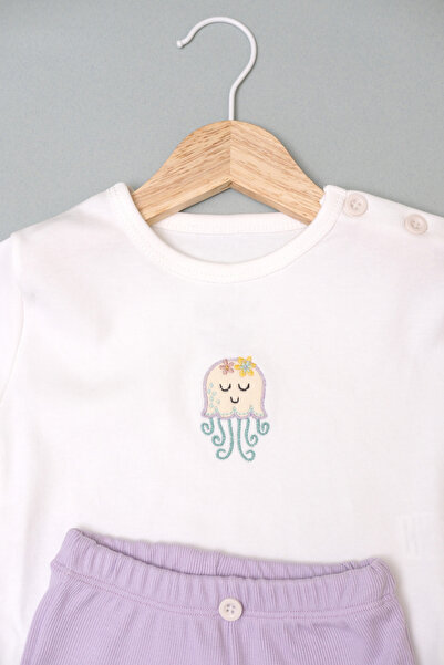 BABYLİM Octopus Embroidered T-Shirt and Shorts 2-Piece