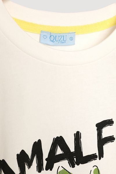 Quzu Amalfi Text Printed Lemon T-Shirt Ecru