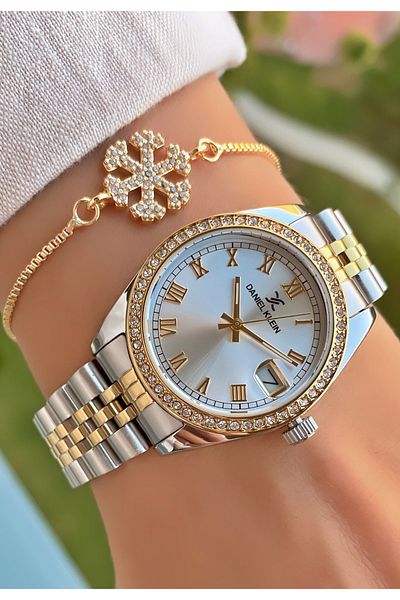Daniel Klein Yellow Silver Color Steel Band Women's Wrist Watch - Bracelet Gift