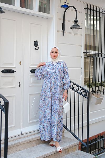 LOCCO Rochie de damă cu modele florale albastră