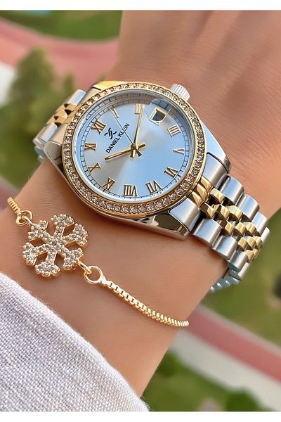 Daniel Klein Yellow Silver Color Steel Band Women's Wrist Watch - Bracelet Gift