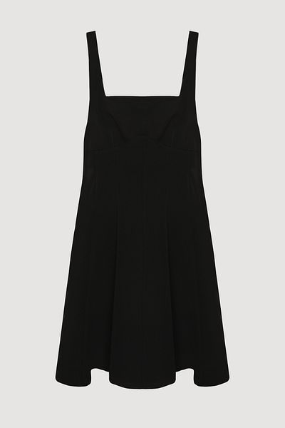 Quzu Square Neck Mini Dress with Ribbon Detail on the Back Black