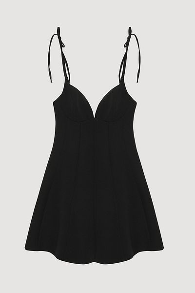Quzu Heart Collar Tie-Up Mini Dress with Rope Strap Black