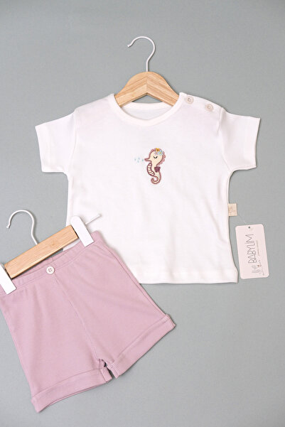 BABYLİM Seahorse Embroidered T-Shirt and Shorts 2-Piece