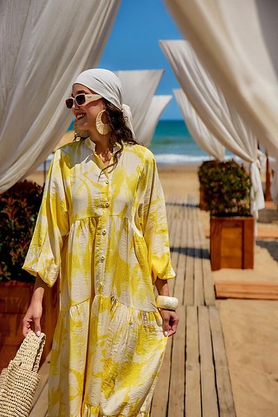 LOCCO Women's Mixed Pattern Dress Yellow