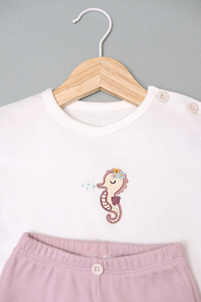 BABYLİM Seahorse Embroidered T-Shirt and Shorts 2-Piece