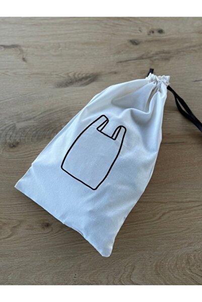 Hanles Kırık Beyaz Poşet Figür Nakışlı Poşet Saklama Kesesi Poşetlik Çok Amaçlı Kese