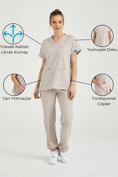 Pozitif Üniforma Tricou pentru asistentă din Lycra cremă Partea inferioară a superioară Costum chirurgical Scrubs Uniforme Tricou chirurgical