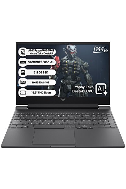 HP Victus B82wjea Amd R5 8645hs 16gb 512gb Ssd Rx6550m-4gb Freedos 15.6" Fhd 144hz Notebook