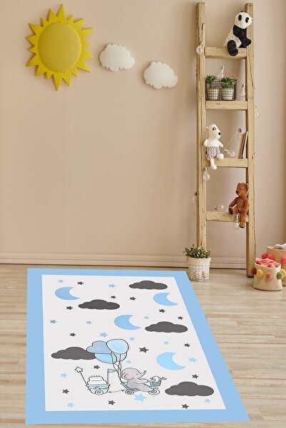 on the clouds Filli Uçan Balonlu Ay Bulutlu Dijital Baskı Yıkanabilir Kaymaz ...