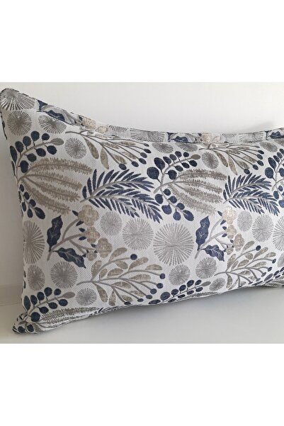 Fabric by Gülçin JAKAR VİSKON KUMAŞ MAVİ-GRİ RENK GÜMÜŞ PON PON ÇİÇEKLER KIRL...