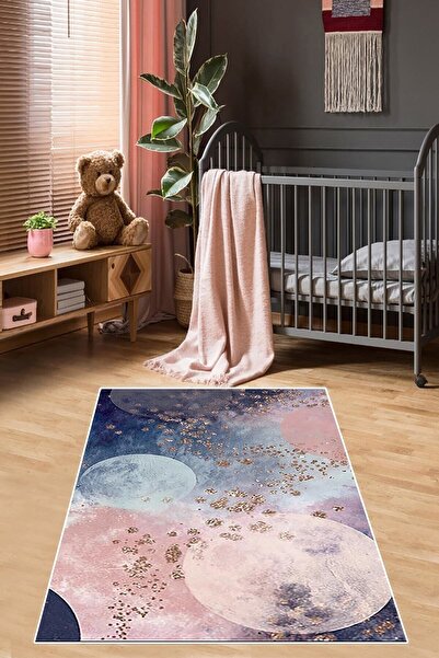 on the clouds Uzay Desenli Gezegen Gold Dijital Baskı Yıkanabilir Kaymaz Taba...