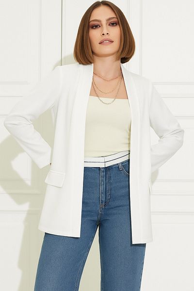 Heyya Γυναικείο Giy Out White Blazer Jacket έως μέγεθος 54