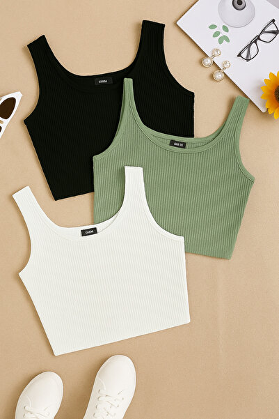 ÖZ PAMUK Oz βαμβακερό 3 τεμάχιο Γυναικείο όνομα Asklılı Corduroy Crop Basic Μπλούζα