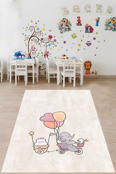 on the clouds Pasta Taşıyan Balonlu Sevimli Fil Yıkanabilir Kaymaz Taban Leke...