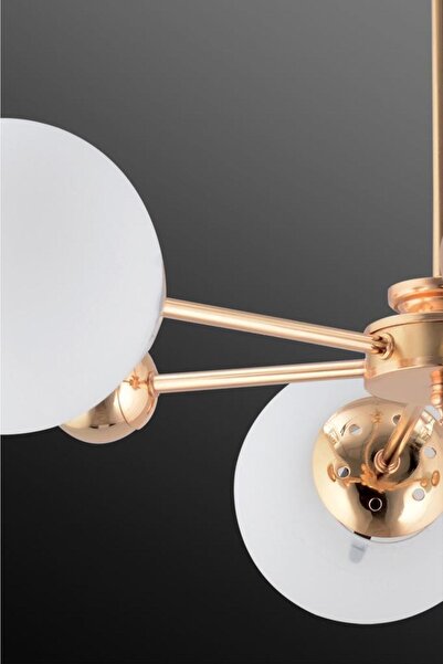 İstanbul Avize Nairobi 3'lü Gold Beyaz Glop Camlı Avize