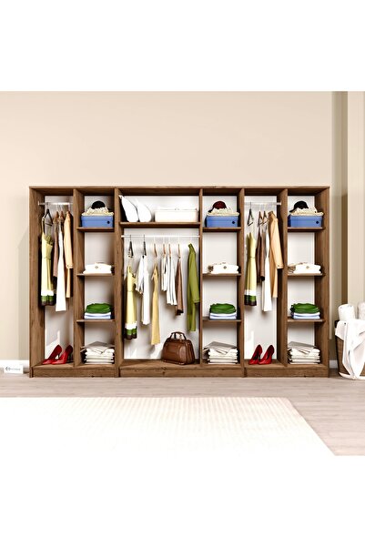 midoser Kardelen Serisi Atlantik Çam 7 Kapaklı 13 Raflı 280 Cm Elbise Dolabı - Gardırop Seti