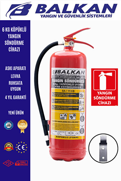 ELİT YANGIN VE GÜVENLİK SİSTEMLERİ 6 KG RUHSATA UYGUN KÖPÜKLÜ YANGIN SÖNDÜRME CİHAZI LEVHA+ASKI APARATI