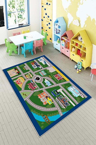 on the clouds Yeşil Araba Yollu Yıkanabilir Kaymaz Taban Leke Tutmazbebek Ve ...