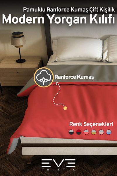 Eve Tekstil Ranforce Husă de pilota dublă antialergică modernă Husă de pilota cu două fețe 200x220 cm