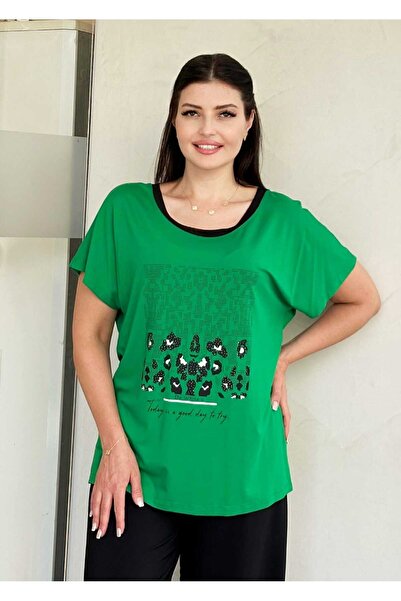 DE WHITES Large Size Printed and Stone Lycra Blouse