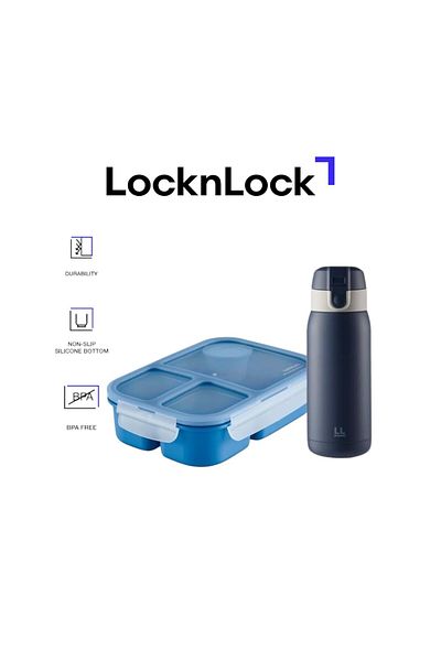 locknlock To Go Lunchbox & Chubby Tumbler Pack – Stylish & Practical On-the-Go Blue Set