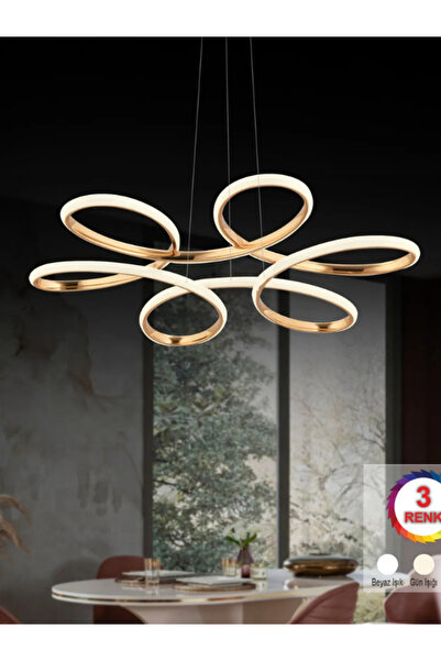 B&F STORE NEW STYLE Papatya Gold Ledli Lüx Modern Beyaz Power Led Avize
