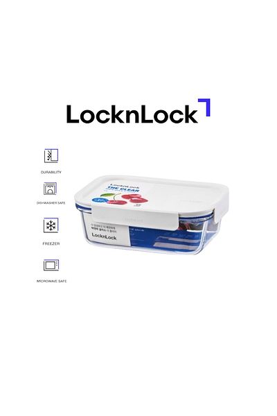 locknlock Clear Glass Rectangular 1L White - Durable, Airtight, Heat-Resistant Food Container