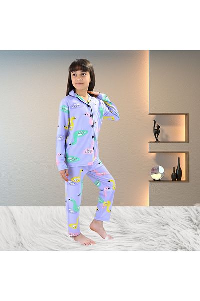 Fox Moda Set pijamale pentru fete cu mâneci lungi cu imprimeu de lebădă