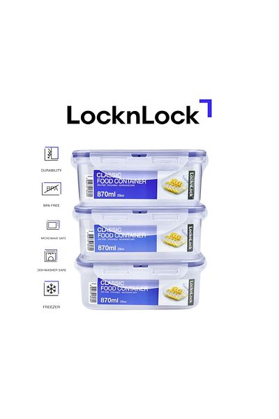 locknlock 870ML Square  Airtight Food Storage PACK OF 3