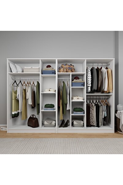 midoser Kardelen Serisi Beyaz 7 Kapaklı 10 Raflı 260 Cm Elbise Dolabı - Gardırop Seti