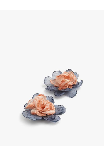 Koton Large Floral Earrings Layered Voluminous Fabric Steel Blended