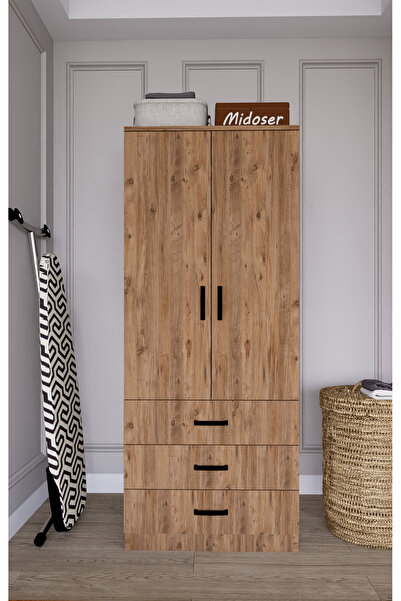 midoser Easy Atlantik Çam 2 Kapılı 3 Çekmeceli Gardırop