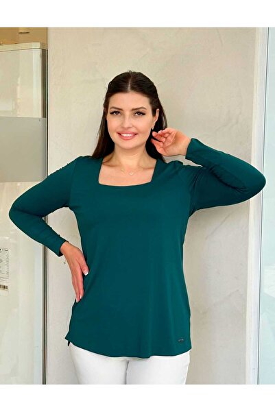 DE WHITES Plus Size Lycra U-Necklace Bluz