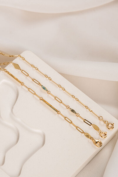 Safir Kuyumculuk Altın Düz Plakalı Geometrik Ataç Bileklik