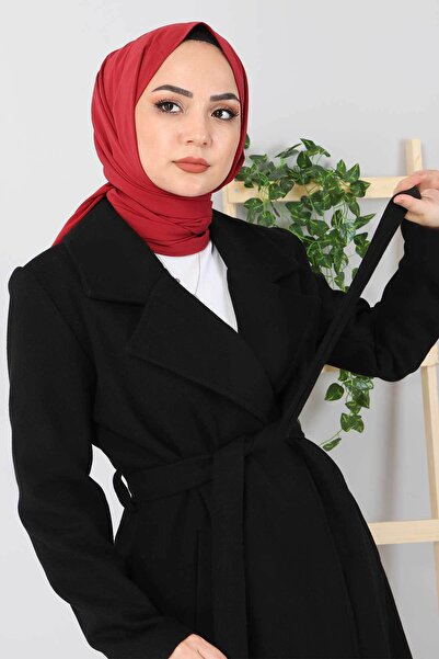 Tesettür Dünyası Kachetový kabát Tsd1956 s páskem v pase, černý