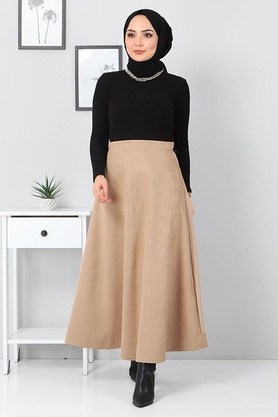 Tesettür Dünyası Suede Mevlana Φούστα Tsd0036 Camel