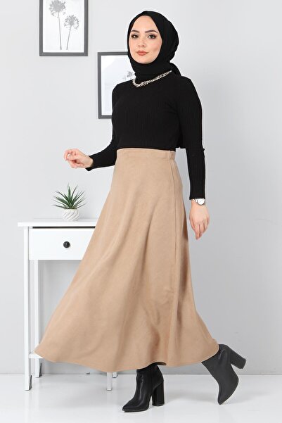 Tesettür Dünyası Suede Mevlana Skirt Tsd0036 Camel